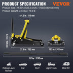VEVOR 3 Ton Low Profile, Heavy-Duty Steel Racing Floor Jack with Dual Pistons Quick Lift Pump, Lifting Range 3.35"-19.69"