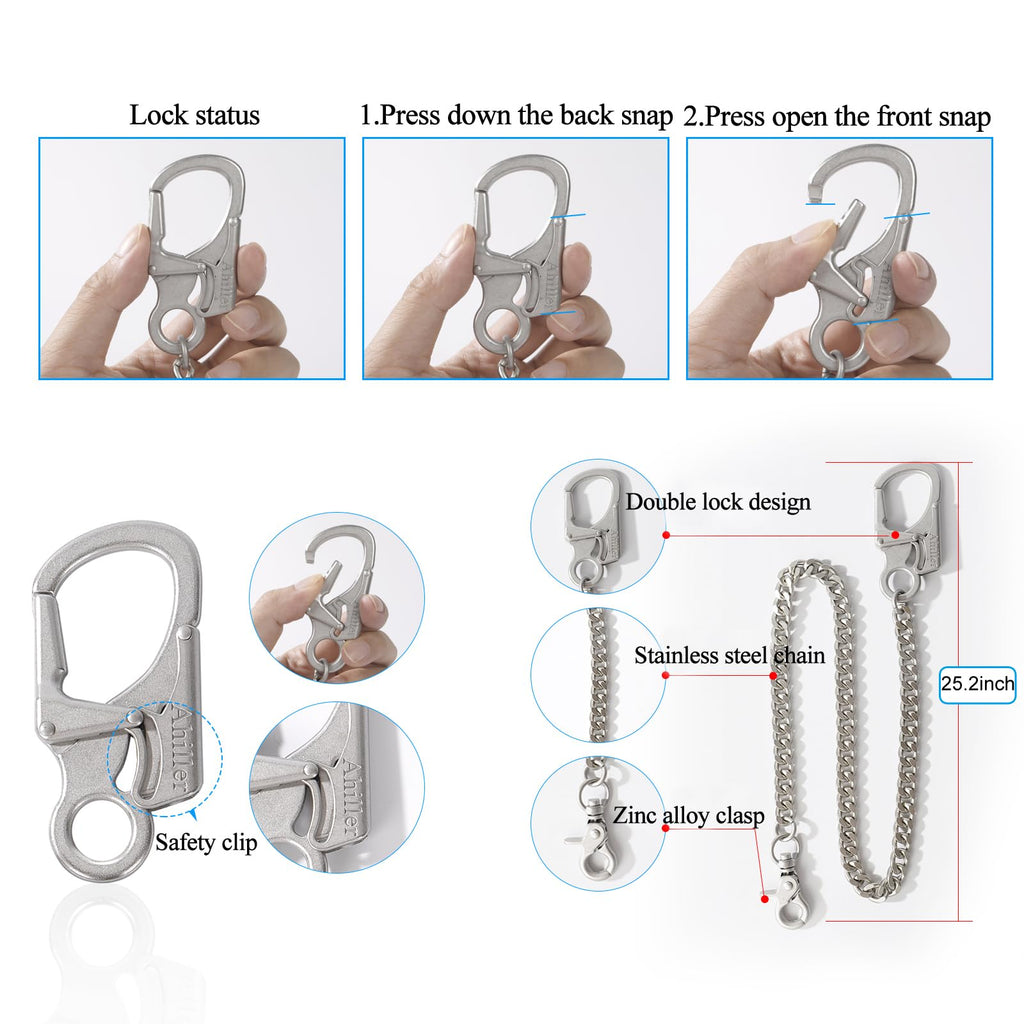 Ahiller Biker Wallet Chain, Heavy Duty Pocket Chain with Lockable Carabiner, Men Chains for Keys, Jeans, Pants, Purse and Handbag（QK-Silver-1PCS） - Grand Goldman
