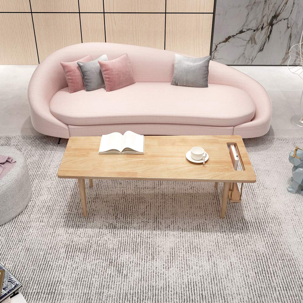 WoodShine Mid Century Modern Mini-Swing Wooden Coffee/Tea Table, Japanese Low Floor Desk, Real Solid Wood Side Tables with Storage for Home Living Room,Office,Length of 31.50 inches,Natural