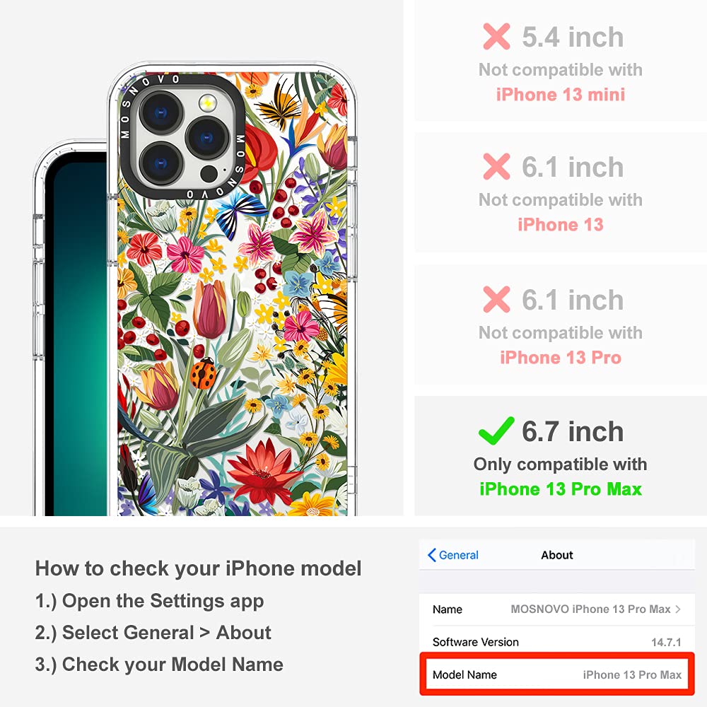 MOSNOVO Case for iPhone 13 Pro Max, [Buffertech 6.6ft Military-Grade Drop Protection] [Anti Peel Off Tech] Clear TPU Bumper Phone Case Cover Design - in The Garden