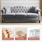 2 Piece Velvet Chesterfield Sofa,79" 3 Seater and 57" Loveseat Sofa Set,Button Tufted Nailhead Trimming Curved Backrest Rolled Arm (Grey, 79" 3 Seater and 57" Loveseat Velvet Sofa Sets)