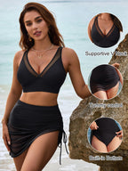 Blooming Jelly Womens Swim Dress Skirt High Waisted Bikini Sets Tummy Control Swimsuit Two Piece Bathing Suit (M, Black)