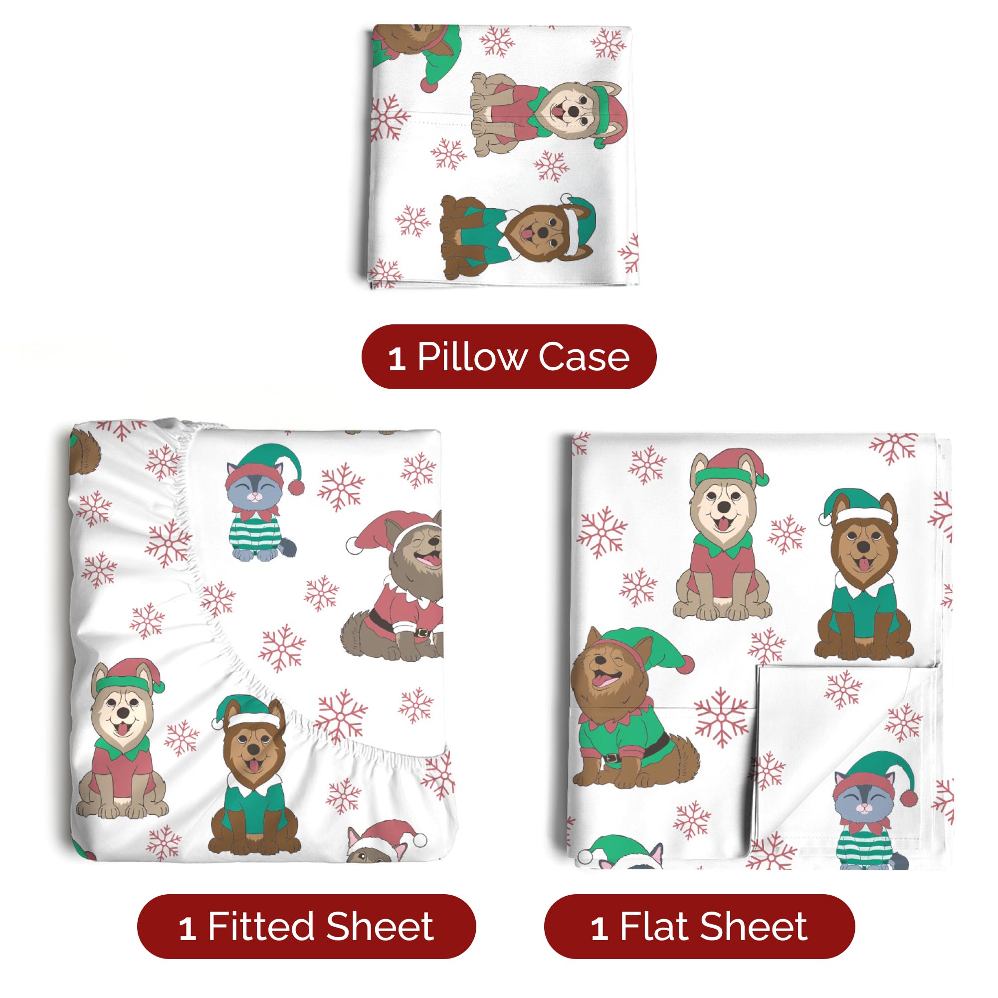 Queen Christmas Tree Sheet Set - Holiday Xmas Pattern Linen Set - Deep Pockets - Snug Fit - 4 Piece - Wrinkle Free - Comfy & Cooling Festive Winter Bedding - Easy To Care For - Kid Friendly