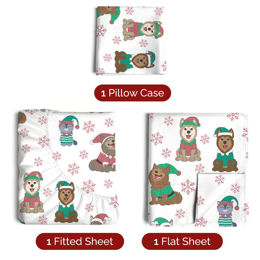 Queen Christmas Tree Sheet Set - Holiday Xmas Pattern Linen Set - Deep Pockets - Snug Fit - 4 Piece - Wrinkle Free - Comfy & Cooling Festive Winter Bedding - Easy To Care For - Kid Friendly