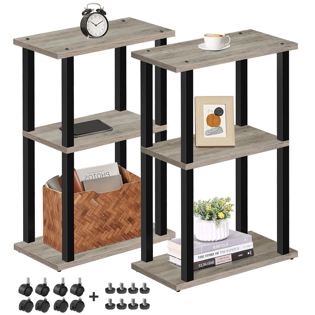 TUTOTAK Small Narrow Side Table with Charging Station, Skinny End Table for Small Spaces, Slim Nightstand with USB Ports and Outlet, Sofa Beside Table with Wheels, Brown TB01BB046