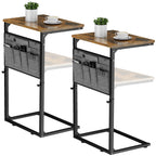 Vagusicc C Shaped End Table, 33'' Tall Side Table for Couch, Adjustable Height Small Couch Side Table for Small Spaces, End Table Slide Under Sofa Table TV Tray Table Arm Table for Living Room, Brown