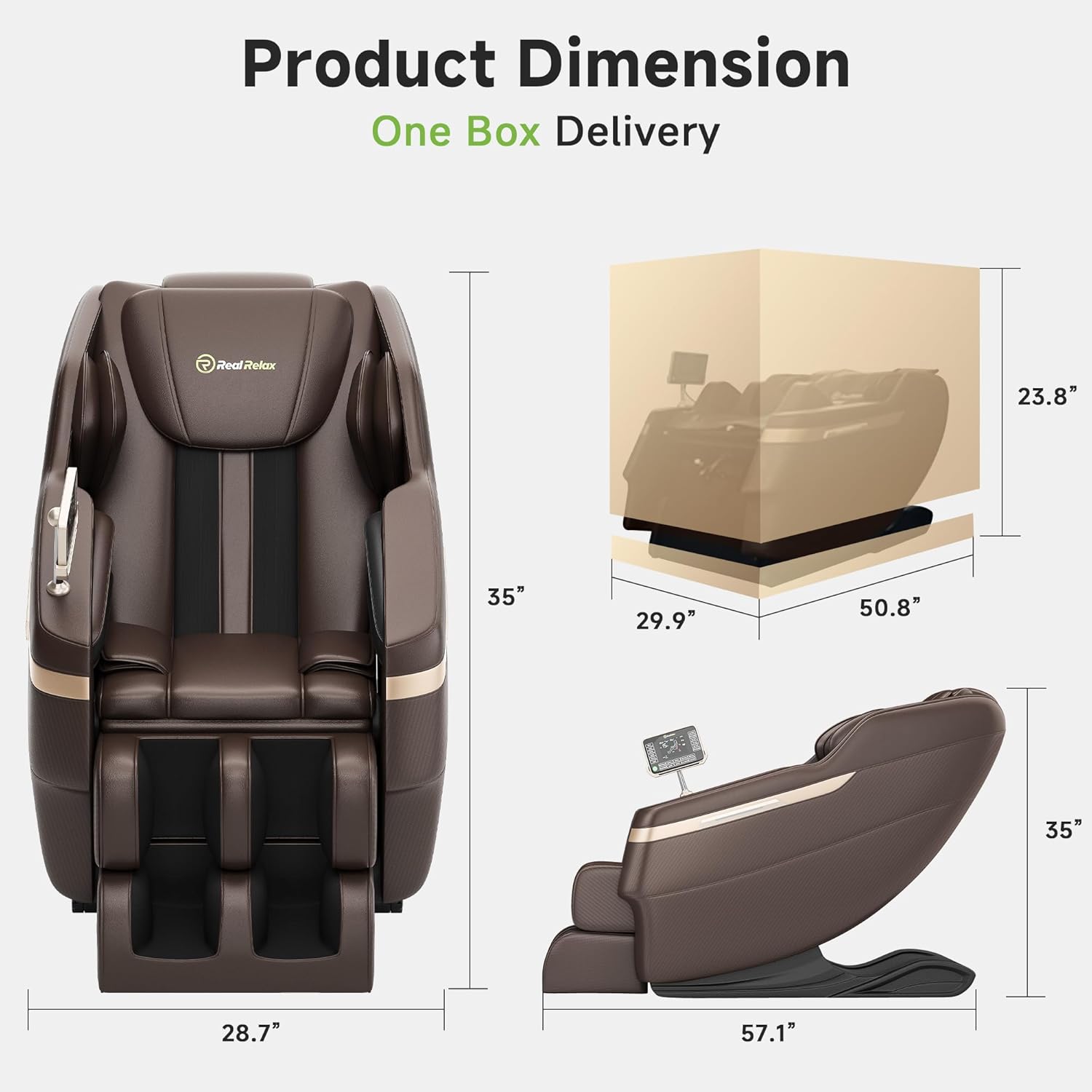 Real Relax 2025 Full Body Massage Chair, Zero Gravity Shiatsu Massage Chair Recliner, Waist and Calf Heating, Foot Massage, Bluetooth, Large Control Screen (Brown and Gold)