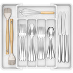 Lifewit Silverware Drawer Organizer, Expandable Utensil Tray for Kitchen, BPA Free Flatware and Cutlery Holder, Adjustable Plastic Storage for Spoons Forks Knives, 8.5-14 x 12", Black