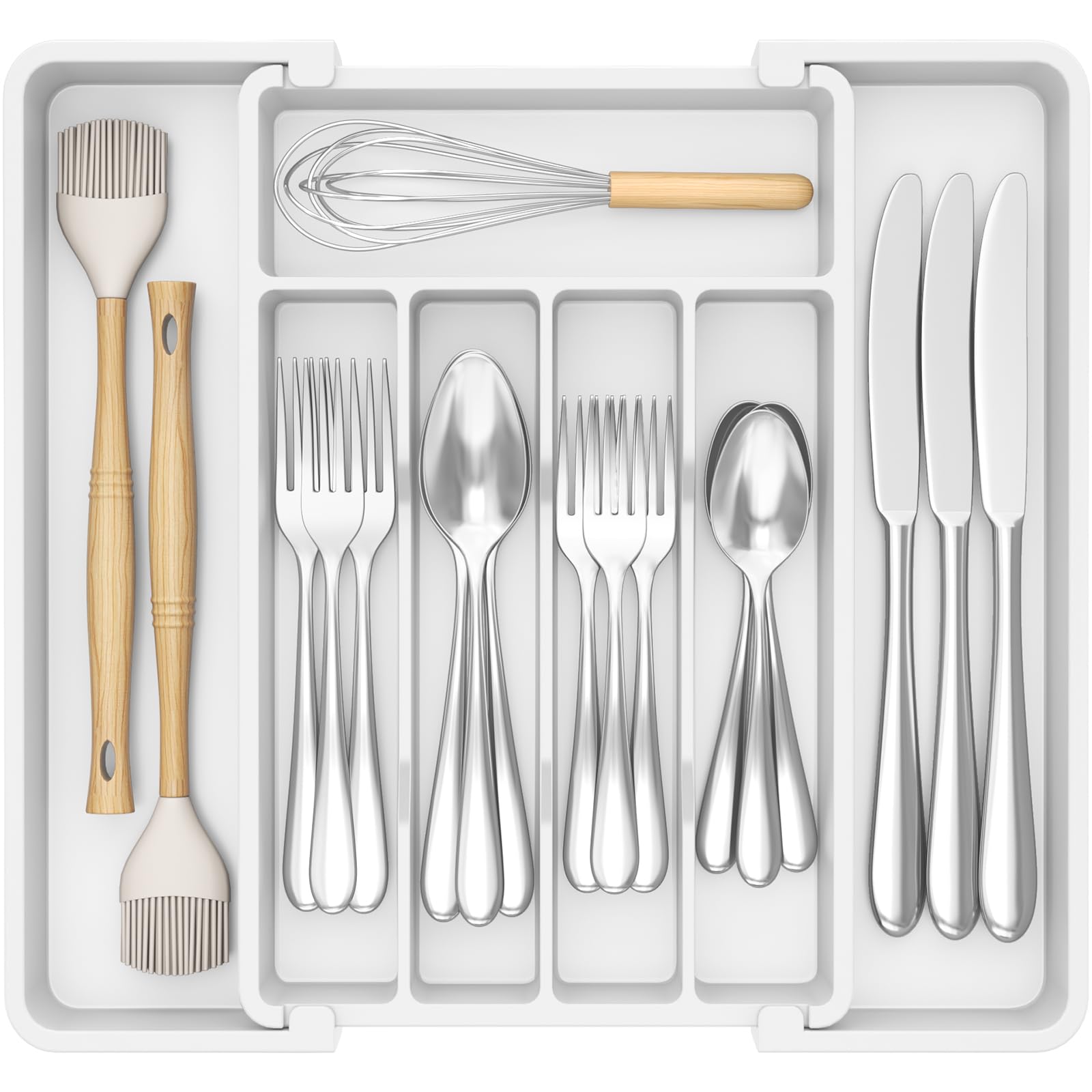 Lifewit Silverware Drawer Organizer, Expandable Utensil Tray for Kitchen, BPA Free Flatware and Cutlery Holder, Adjustable Plastic Storage for Spoons Forks Knives, 8.5-14 x 12", Black