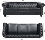 Chesterfield PU Leather Sofa, Upholstered PU Sofa with Tufted Back, Classic 3 Seater Leather Couch Rolled Arm for Living Room Office, Black