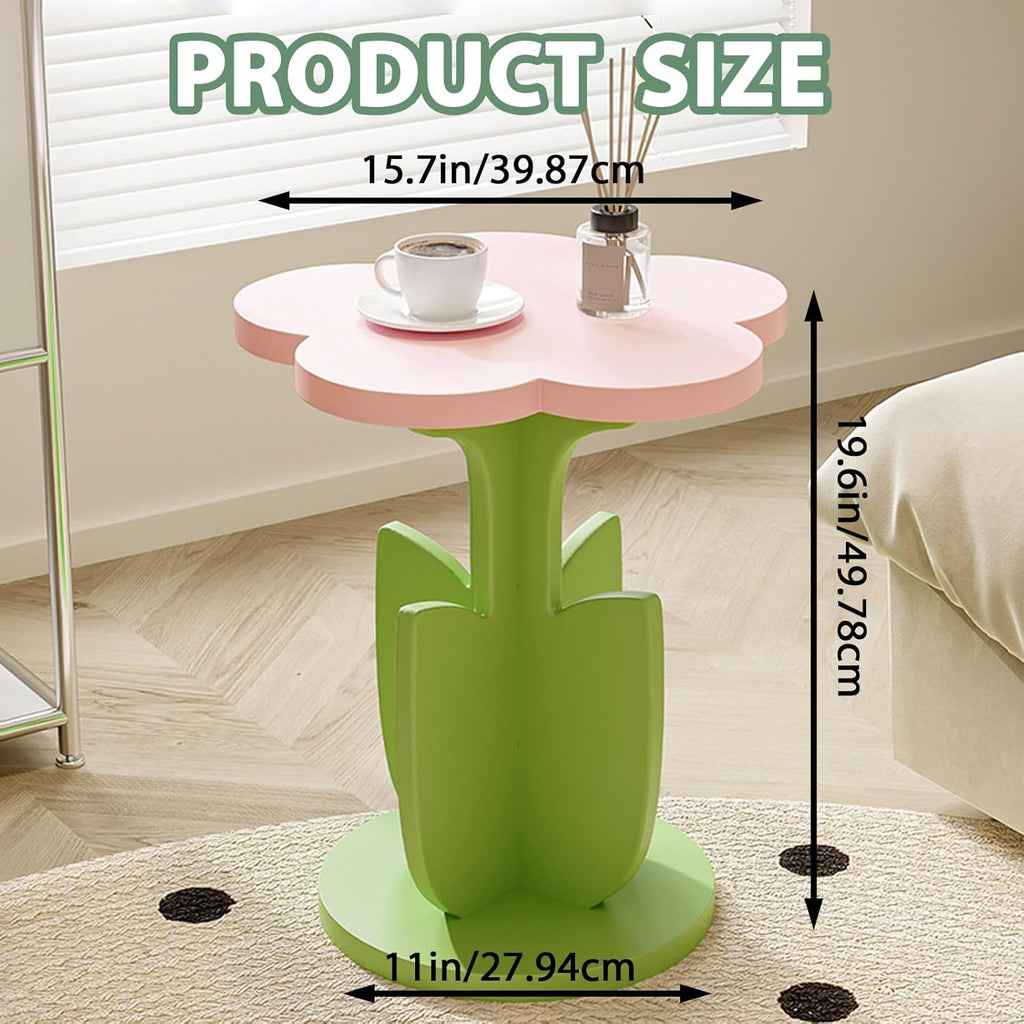 Flower Shaped Coffee Table, Floral Accent Center Table, Pink Coffee Table with Pedestal for Living Room,Bedroom, Lounge, Balcony