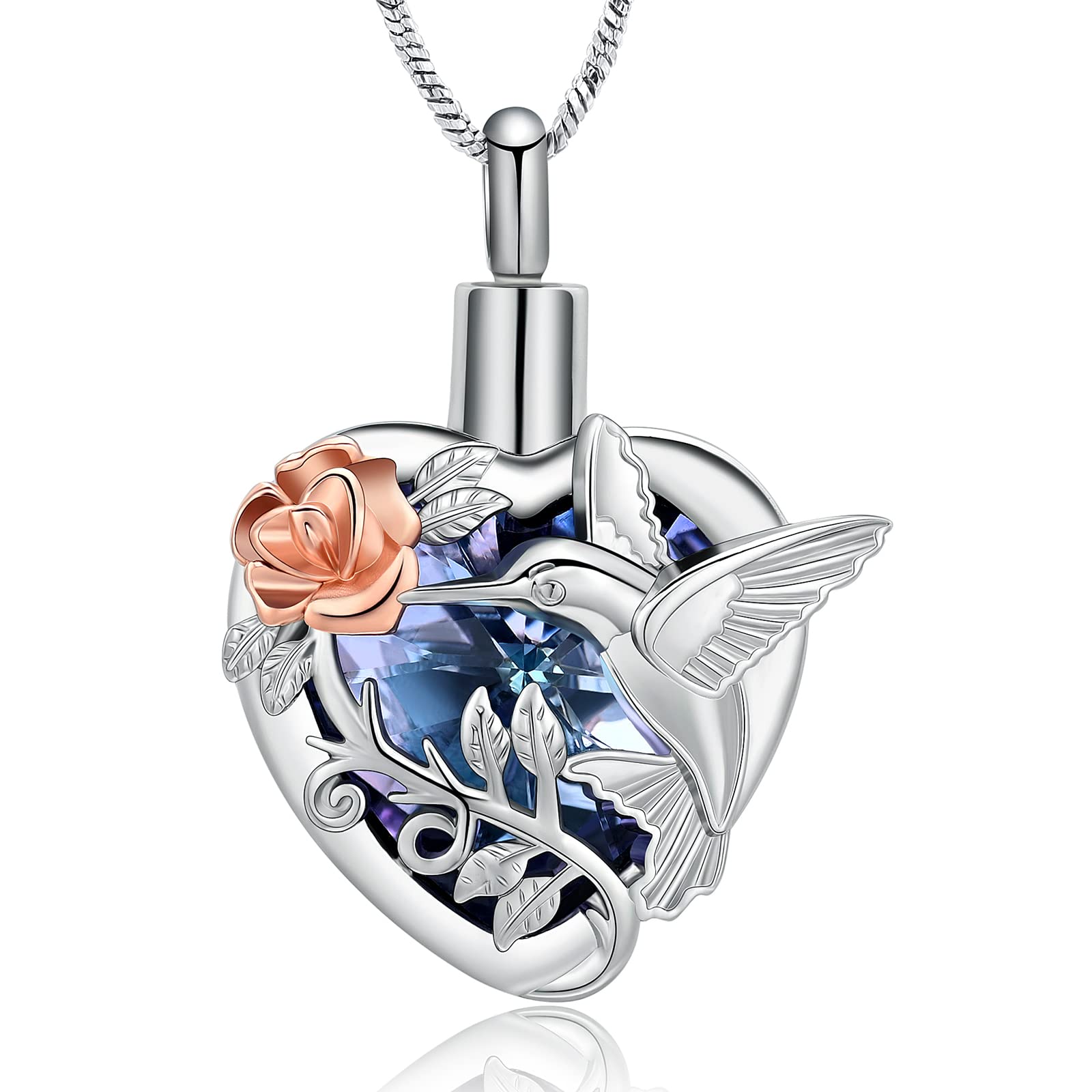 Yinplsmemory Hummingbird Cremation Jewelry Crystal Heart Urn Ashes Necklace for Women Men Memorial Keepsake Necklace of Loved One