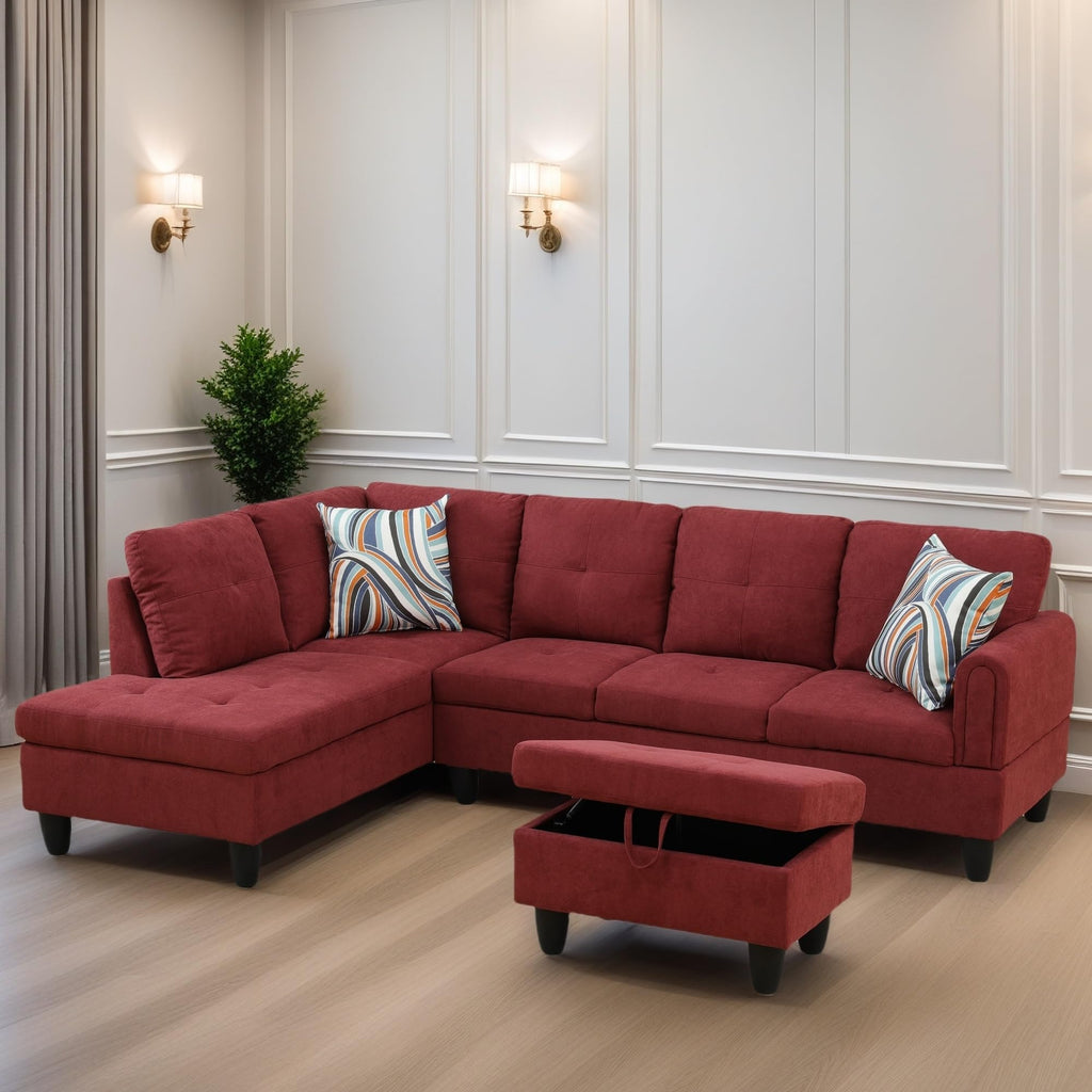 Leather Sectional Couch, Modern L Shaped Couches for Living Room, Comfy 4 Seat Modular Sectional Sofa with Ottoman Storage for Bedroom Apartment, Black