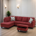 Leather Sectional Couch, Modern L Shaped Couches for Living Room, Comfy 4 Seat Modular Sectional Sofa with Ottoman Storage for Bedroom Apartment, Black