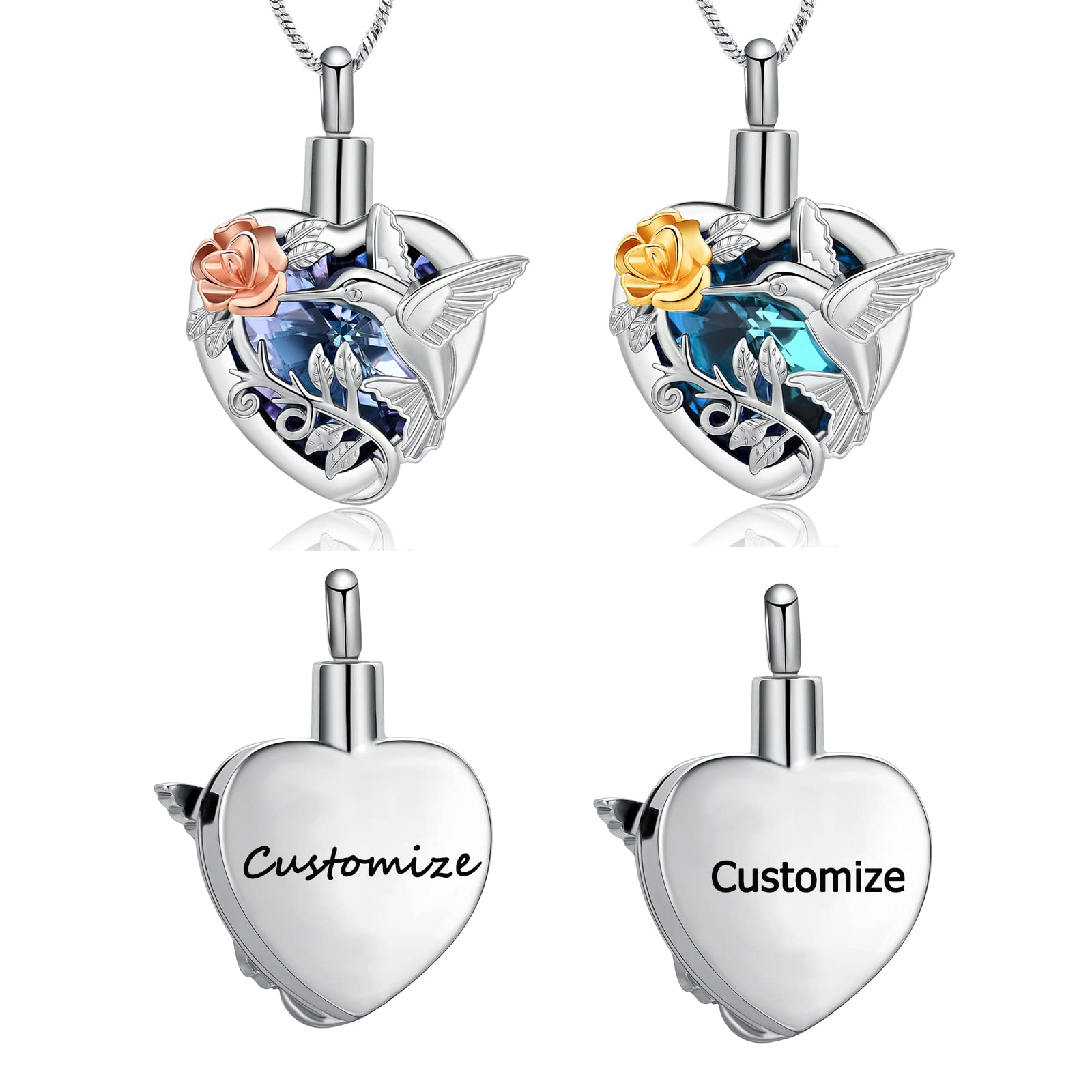 Yinplsmemory Hummingbird Cremation Jewelry Crystal Heart Urn Ashes Necklace for Women Men Memorial Keepsake Necklace of Loved One