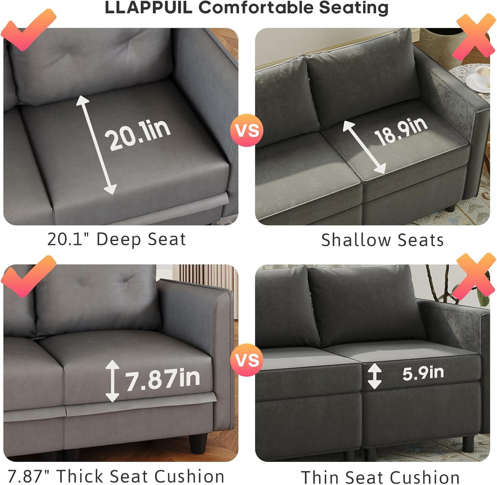 LLappuil Modular Sectional Sofa, Oversized U Shaped Sofa with Storage, Sectional Couch for Living Room, Faux Leather Fabric Waterproof Sofa, 7 Seats with Ottoman, Dark Grey