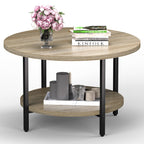 Round Coffee Table, Small Coffee Tables for Living Room, Wood Coffee Table with Metal Frame, Floor Table Desk for Sitting on The Floor, Home, Office, Farmhouse, Rustic Brown (23.6"D x 17.7"H)