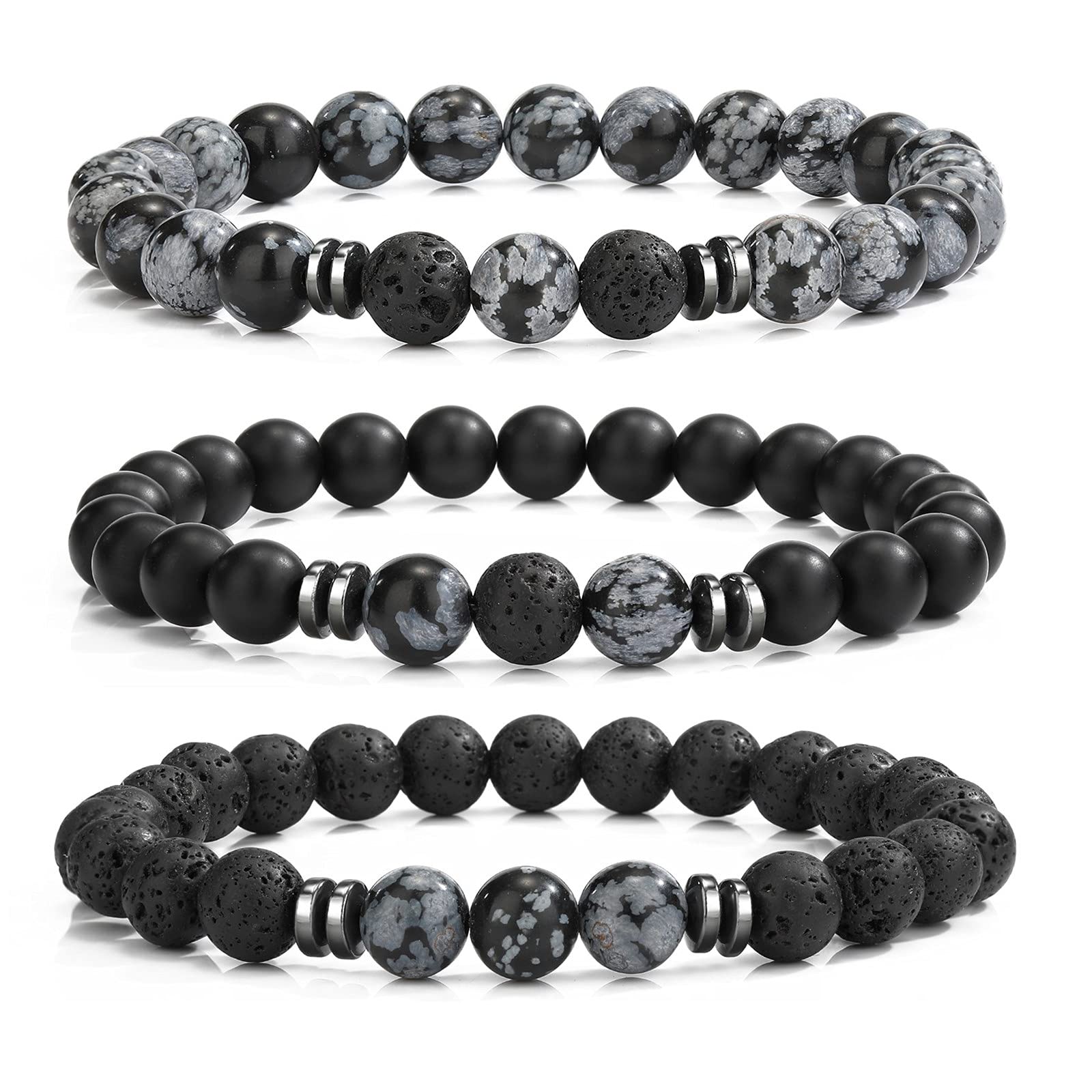 MengPa Mens Beaded Bracelets Couples Matching Bracelet Set Lava Rock Beads for Women Stone Jewelry