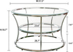 O&K FURNITURE Glass Coffee Table, 2-Tier Modern Living Room Table with Shelf, Tempered Glass & Chrome Frame, Silver Center Table for Living Room & Office, Chrome Finish, 1 PC
