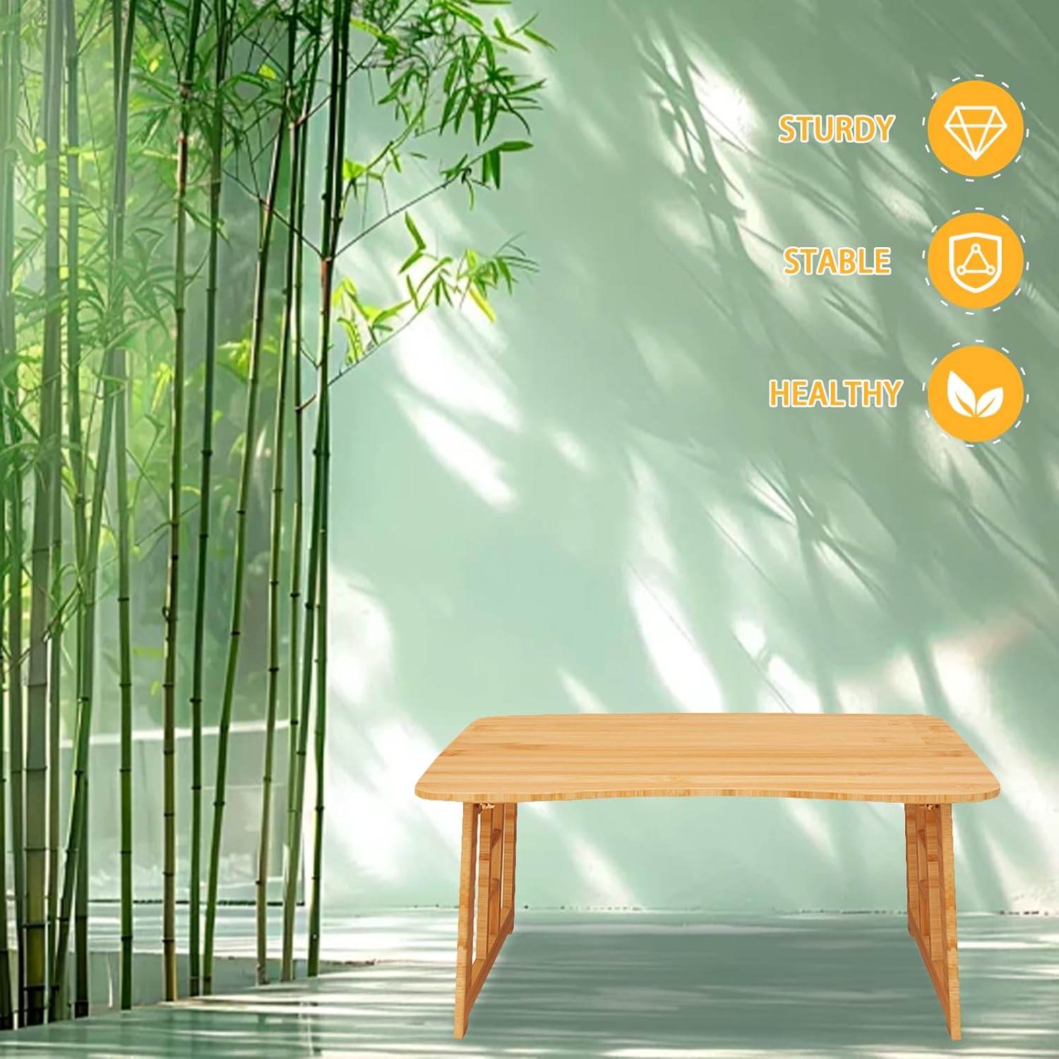 Japanese Folding Coffee Table,Bamboo Foldable Floor Low Table,Chabudai Tea Table for Sitting Tatami Living Room Bay Window,No Assembly (Wood)