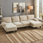 Karl home U-Shape Sectional Sofa Couch 111" Modern 4-Seat Sofa with Chaises Chenille Fabric Upholstered Covertible Couch with Wood Grain Legs for Living Room, Reception Room, Apartment, Black