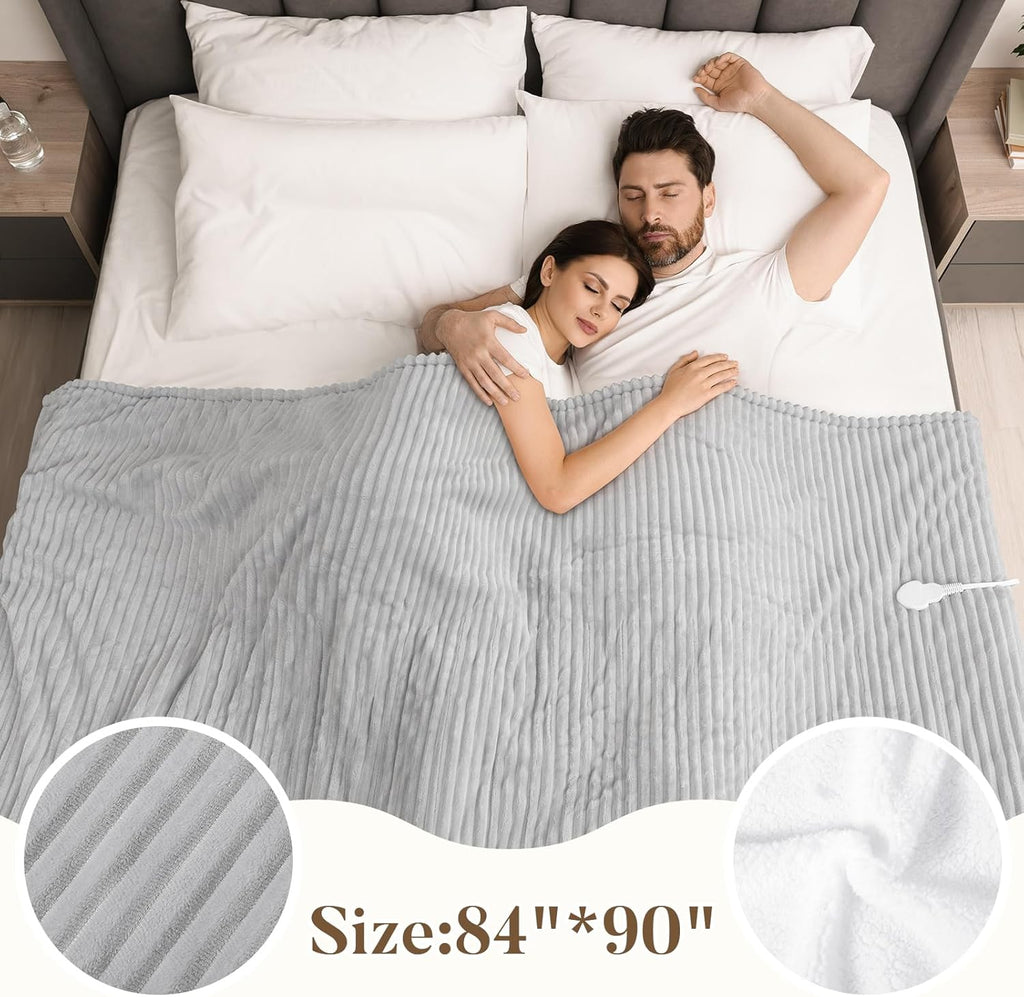Electric Blanket Heated 84 * 90, Heated Blanket Soft Flannel Heating Queen Size Machine Washable ETL&FCC Certification (Grey)