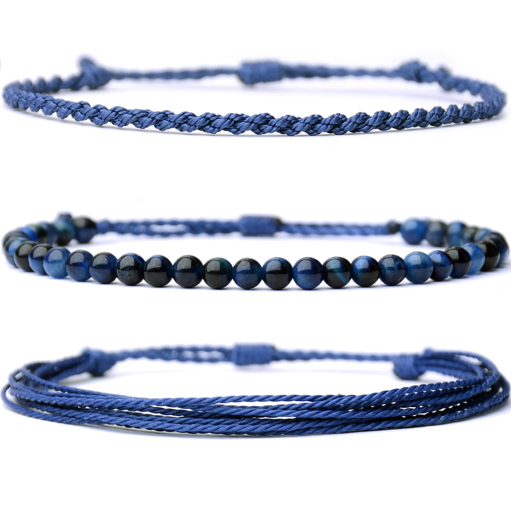 Handmade Natural Stone Beaded Healing Bracelet Gift for Men Adjustable Rope String Bracelet (Lava Rock, Adjustable)