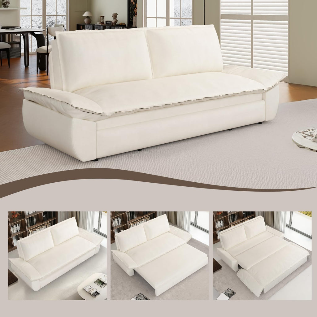 74.8" Queen Pull Out Sofa Bed, Luxury Velvet Convertible Sleeper Couch Futon, Comfy Cloud Pullout Couches,Loveseat Recliner for Living Room Office RV Small Places (Grey, 74.8'')