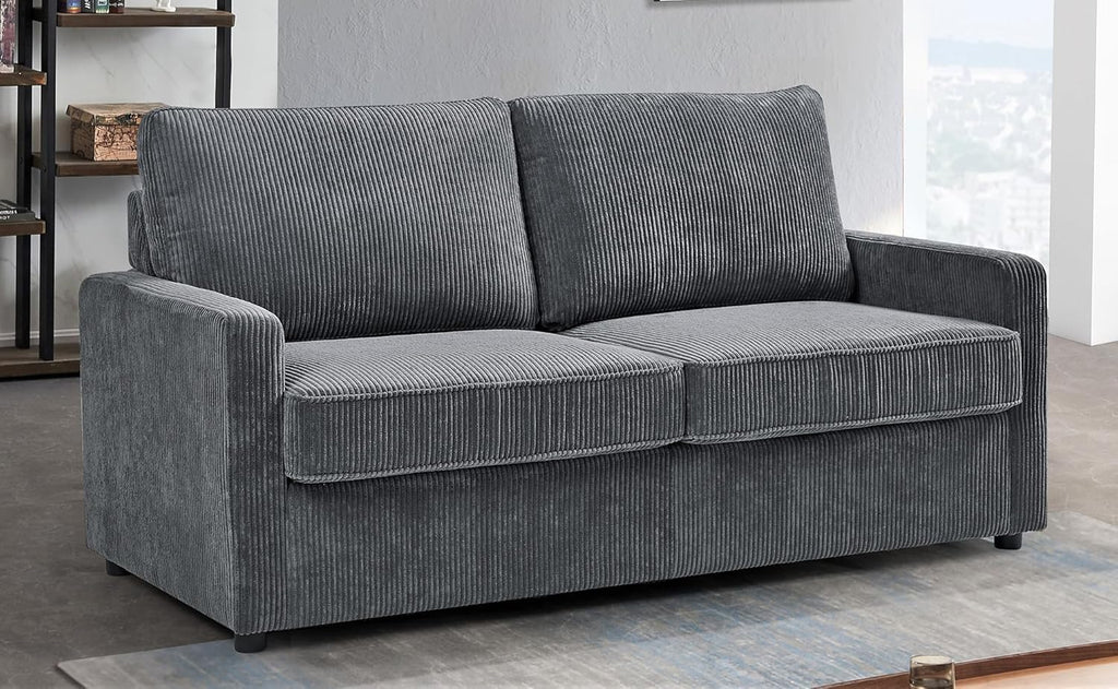 Reversible Sleeper Sofa Bed with Comfortable Memory Foam Mattress, Convertible Corduroy Full Size Pull Out Couch for Living Room, Space Saving Furniture, 70" Wide, Rounded Arms, Dark Green