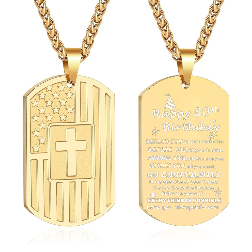 DuoDiner Graduation Gifts-American Dog Tag Necklace Bible Verse Pendant, First Communion Baptism Confirmation Religious Graduation Gifts for Him Boys Men Kids Teens Dad
