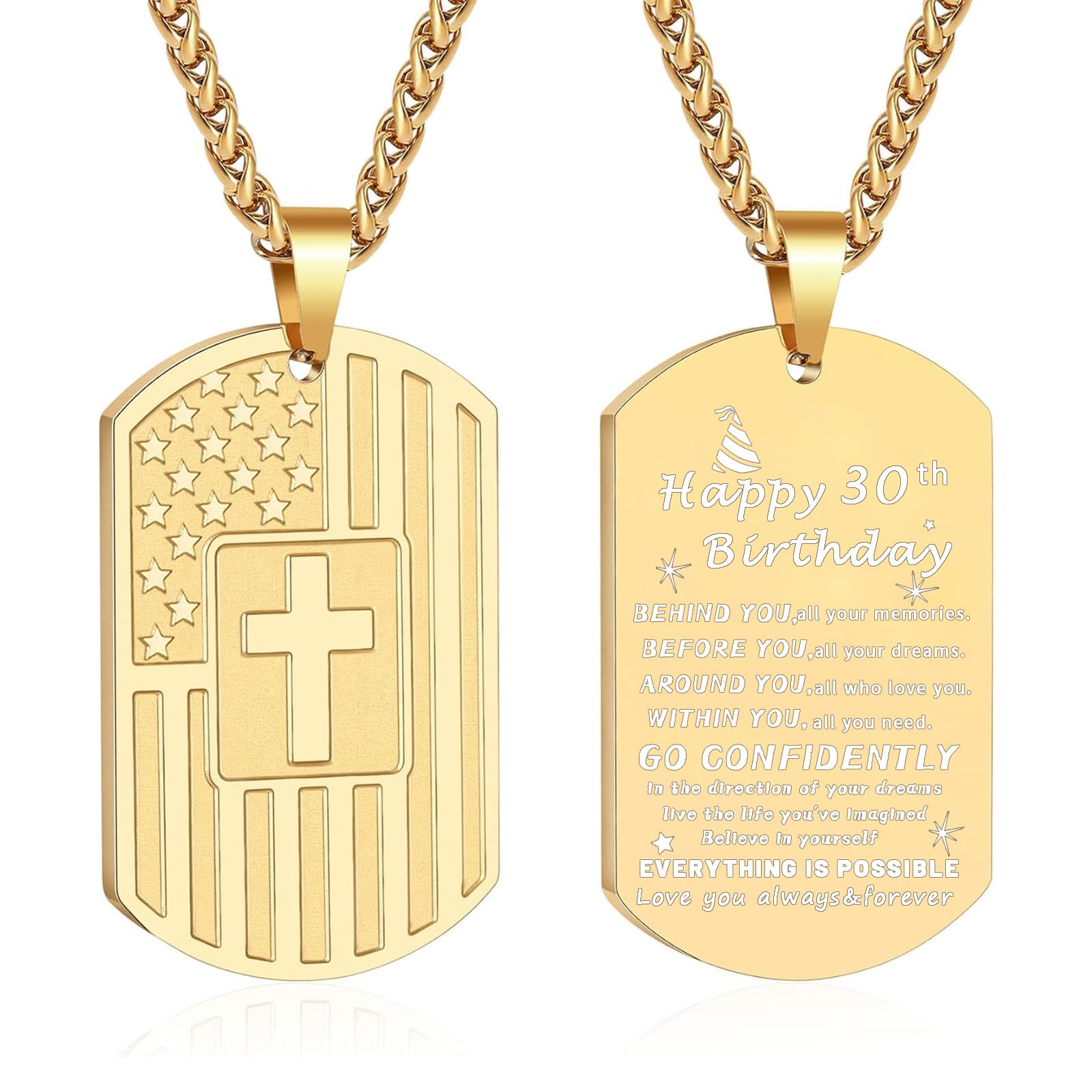 DuoDiner Graduation Gifts-American Dog Tag Necklace Bible Verse Pendant, First Communion Baptism Confirmation Religious Graduation Gifts for Him Boys Men Kids Teens Dad