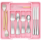 Lifewit Silverware Drawer Organizer, Expandable Utensil Tray for Kitchen, BPA Free Flatware and Cutlery Holder, Adjustable Plastic Storage for Spoons Forks Knives, 8.5-14 x 12", Black