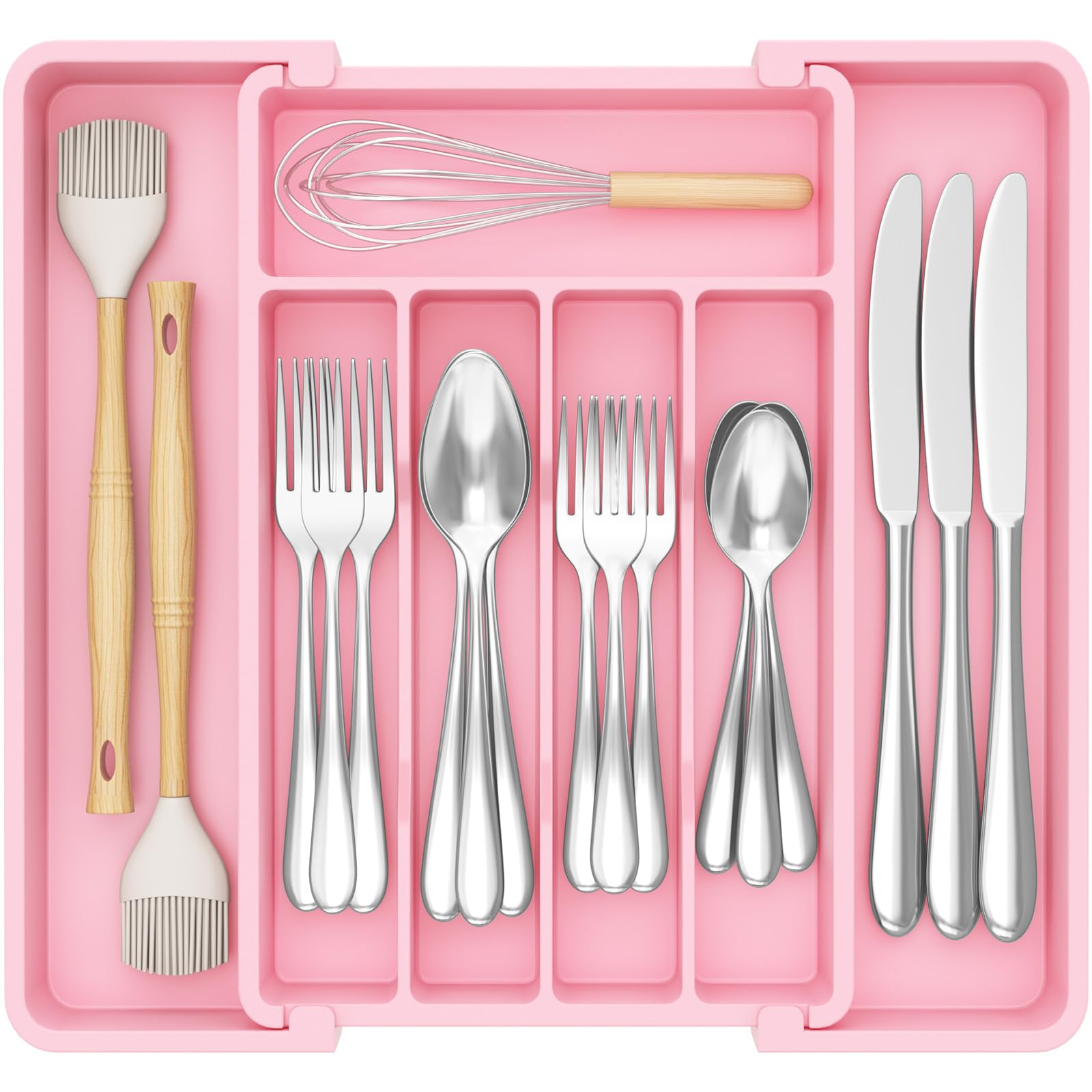 Lifewit Silverware Drawer Organizer, Expandable Utensil Tray for Kitchen, BPA Free Flatware and Cutlery Holder, Adjustable Plastic Storage for Spoons Forks Knives, 8.5-14 x 12", Black