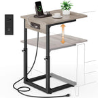 Vagusicc C Shaped End Table with Charging Station, 33" Tall Side Table for Couch, Sofa Table Adjustable Height Couch Side Table Coffee Table, Slide Under Sofa TV Tray C Table for Living Room, White