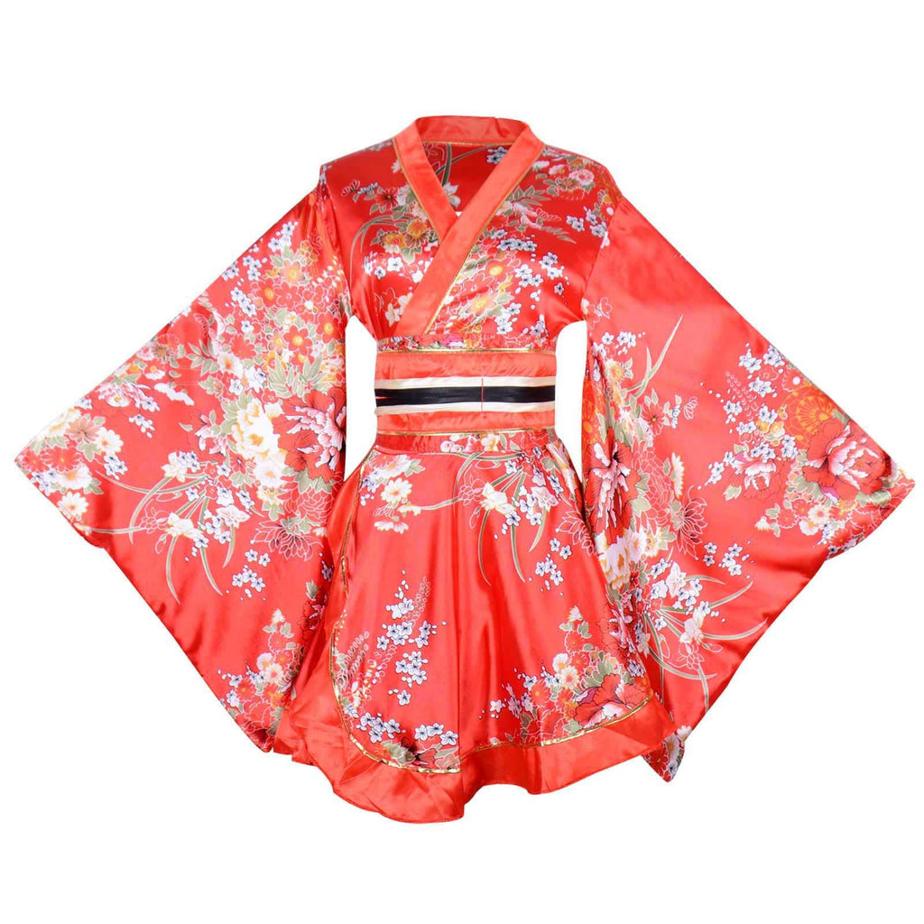 Kimono Costume Adult Japanese Geisha Floral Patten Gown Blossom Bathrobe Sleepwear With Obi Belt