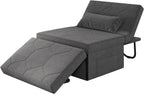 4 in 1 Sleeper Chair, Convertible Sleeper Sofa with Ottoman, Ottoman Bed for Adults, Sofa Bed with Adjustable Backrest for Living Room Apartment Office, Dark Grey