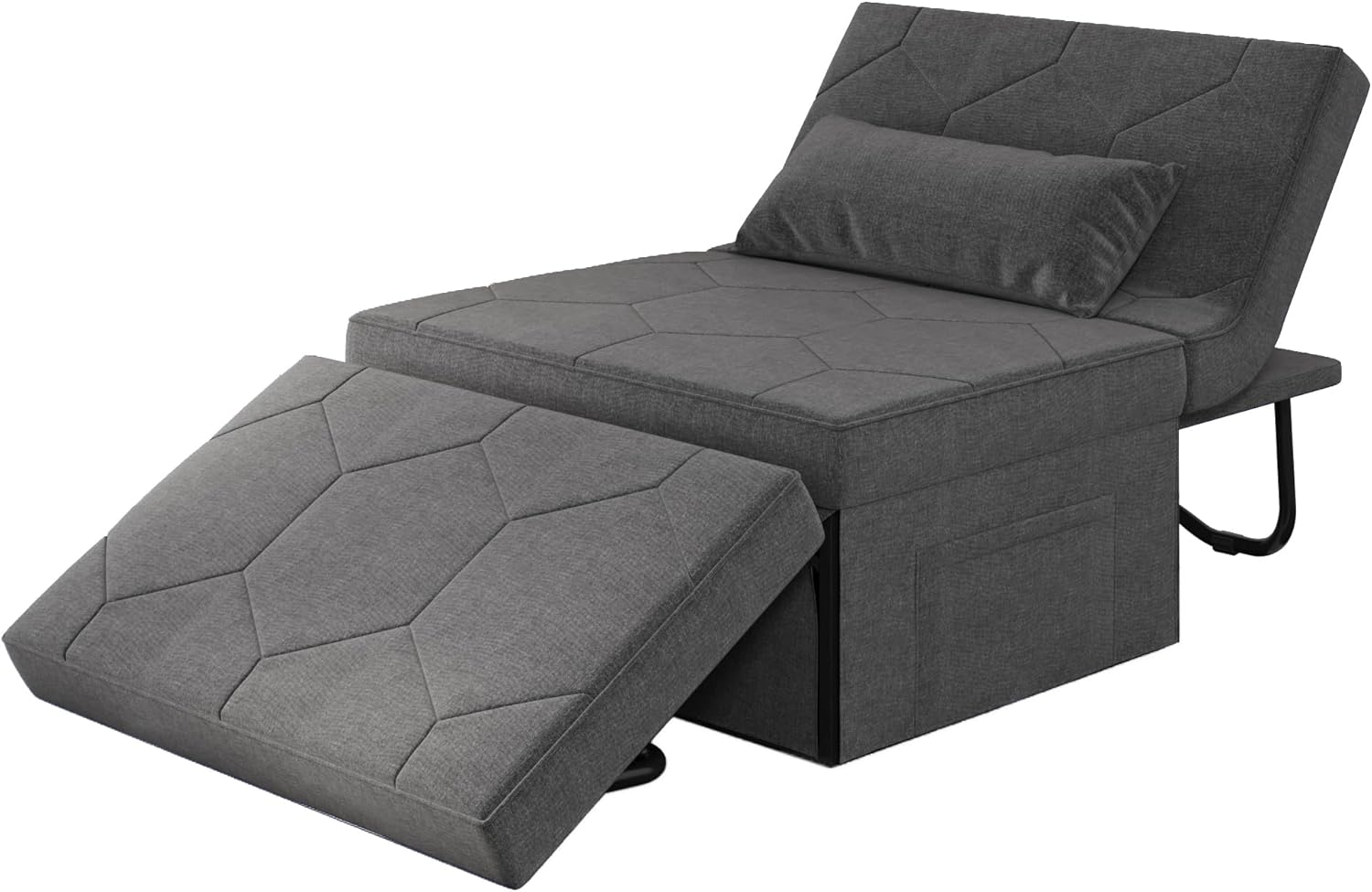 4 in 1 Sleeper Chair, Convertible Sleeper Sofa with Ottoman, Ottoman Bed for Adults, Sofa Bed with Adjustable Backrest for Living Room Apartment Office, Dark Grey