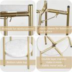 Metal Round 2 Tier Small Gold Side End Table with Real Natural Marble Top Plant Stands Modern Lightweiht Bedside Coffee Table for Living Room Bedroom Small Space White…