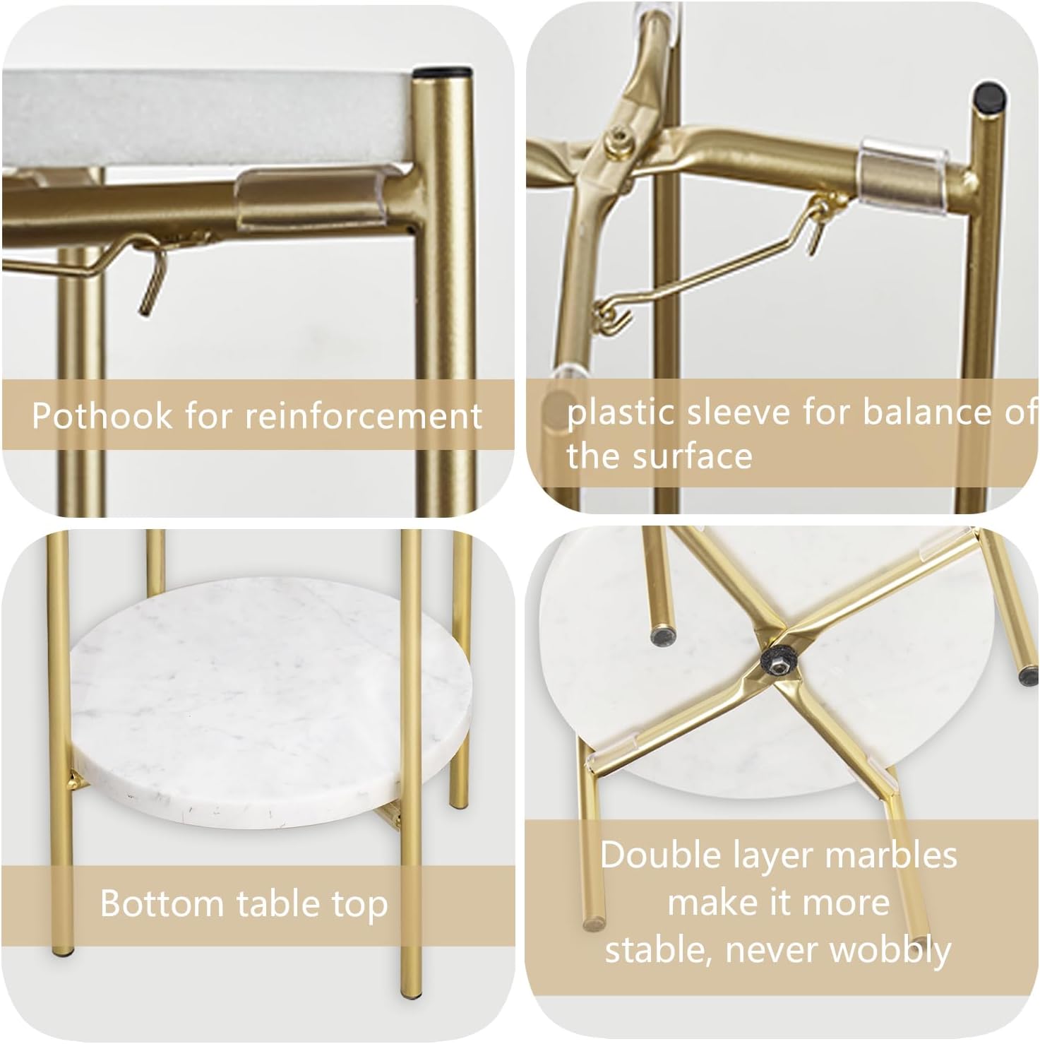 Metal Round 2 Tier Small Gold Side End Table with Real Natural Marble Top Plant Stands Modern Lightweiht Bedside Coffee Table for Living Room Bedroom Small Space White…