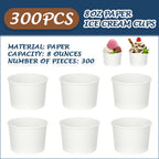 Nuenen 300 Stück 8 oz Eisbecher Einweg-Eisschalen Pappbecher Sundae-Becher Barbedarf für Snack-Partygeschenke (Weiß)