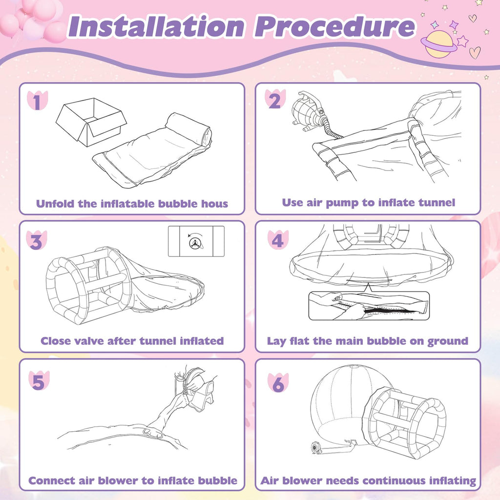 10FT Inflatable Bubble House Dome for Kids, Clear PVC Inflatable Bubble House Tent with Tunnel, Bubble Balloon House with 750W Air Blower, 600W Air Pump Inflatable Dome for Party (Clear, 10FT)