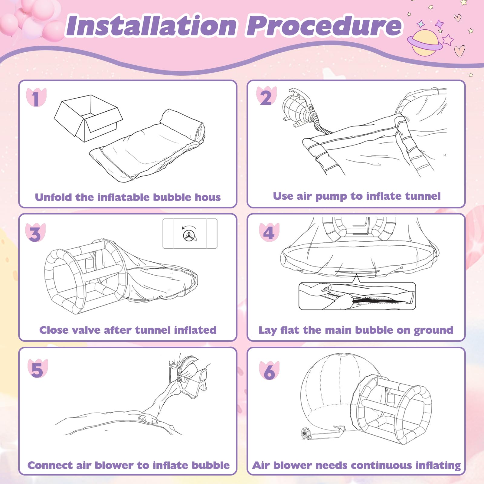 10FT Inflatable Bubble House Dome for Kids, Clear PVC Inflatable Bubble House Tent with Tunnel, Bubble Balloon House with 750W Air Blower, 600W Air Pump Inflatable Dome for Party (Clear, 10FT)