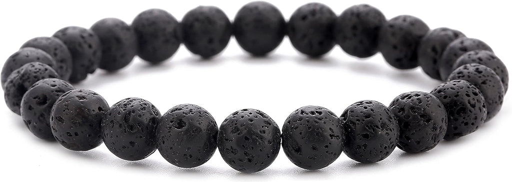 Hamoery Men Women 8mm Natural Stone Lava Rock Diffuser Bracelet Elastic Yoga Agate Beads Bracelet Bangle