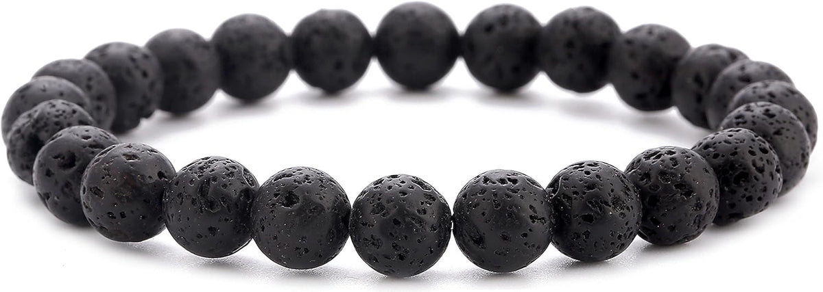 Hamoery Men Women 8mm Natural Stone Lava Rock Diffuser Bracelet Elastic Yoga Agate Beads Bracelet Bangle