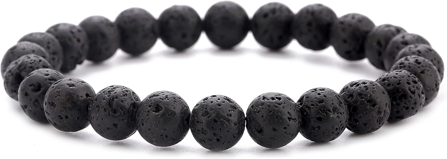 Hamoery Men Women 8mm Natural Stone Lava Rock Diffuser Bracelet Elastic Yoga Agate Beads Bracelet Bangle