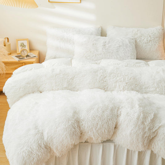 Fluffy Pink Faux Fur Comforter Cover Set，Fluffy Fuzzy Plush Pink Bedding 3Pcs (1 Faux Fur Duvet Cover +2 Fuzzy Pillowcases) Pink Fluffy Bed Set (Pink, Queen)