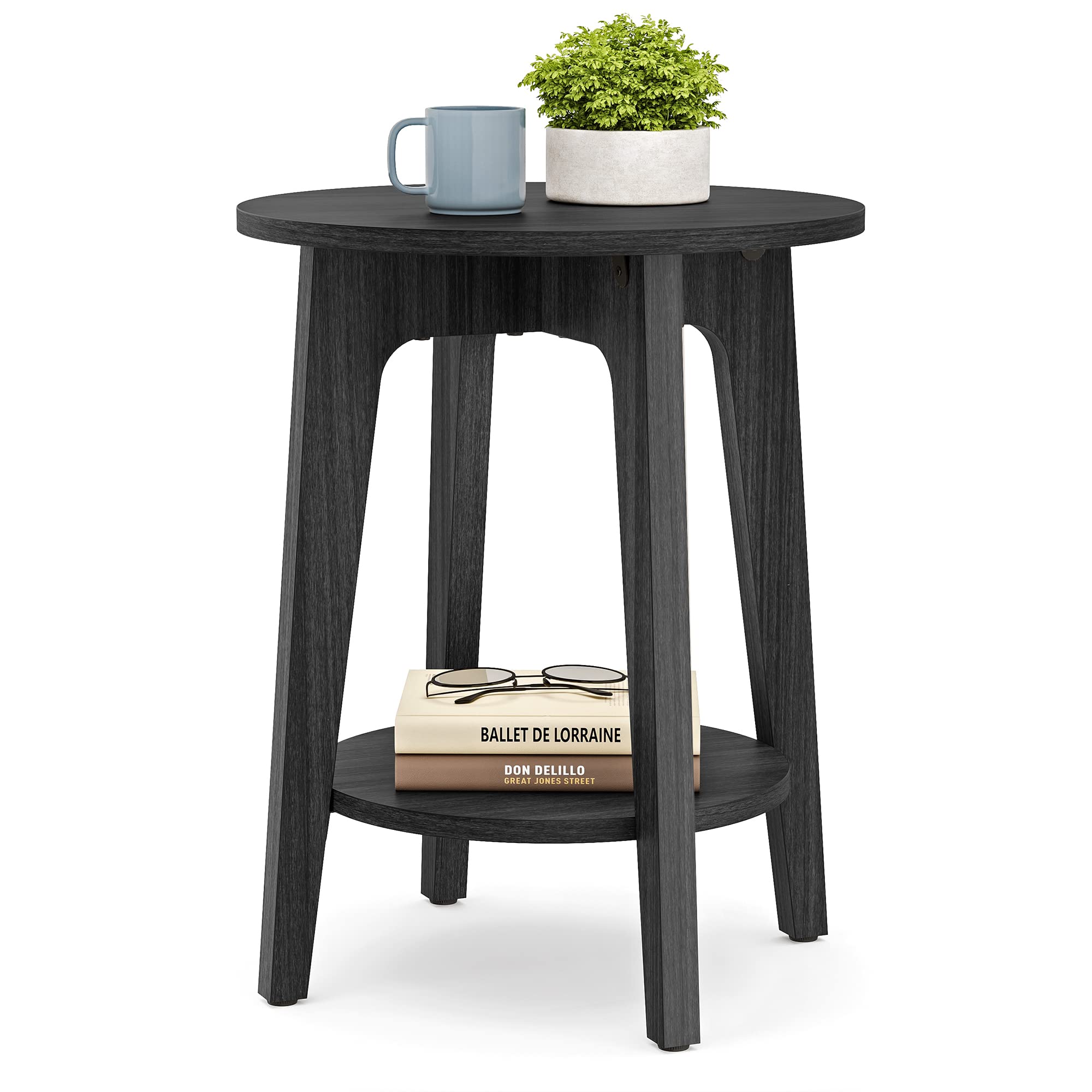 VASAGLE Side Table, Small Round End Table with Lower Shelf, Nightstand for Small Spaces, Living Room, Bedroom, Rustic Walnut ULET283T41