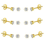 6-10 Pairs Tiny Women's Stainless Steel Round Clear Cubic Zirconia Stud Earrings, Hypoallergenic Surgical Steel Earrings Set, 2mm 3mm 4mm CZ,