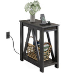 WLIVE Farmhouse End Table, Narrow Side Table with Charging Station, Slim End Table, Side Table for Bedroom, Living Room, Small Spaces, with 2 USB and 2 Power Outlets, 11.8" D x 23.6" W x 23.74" H