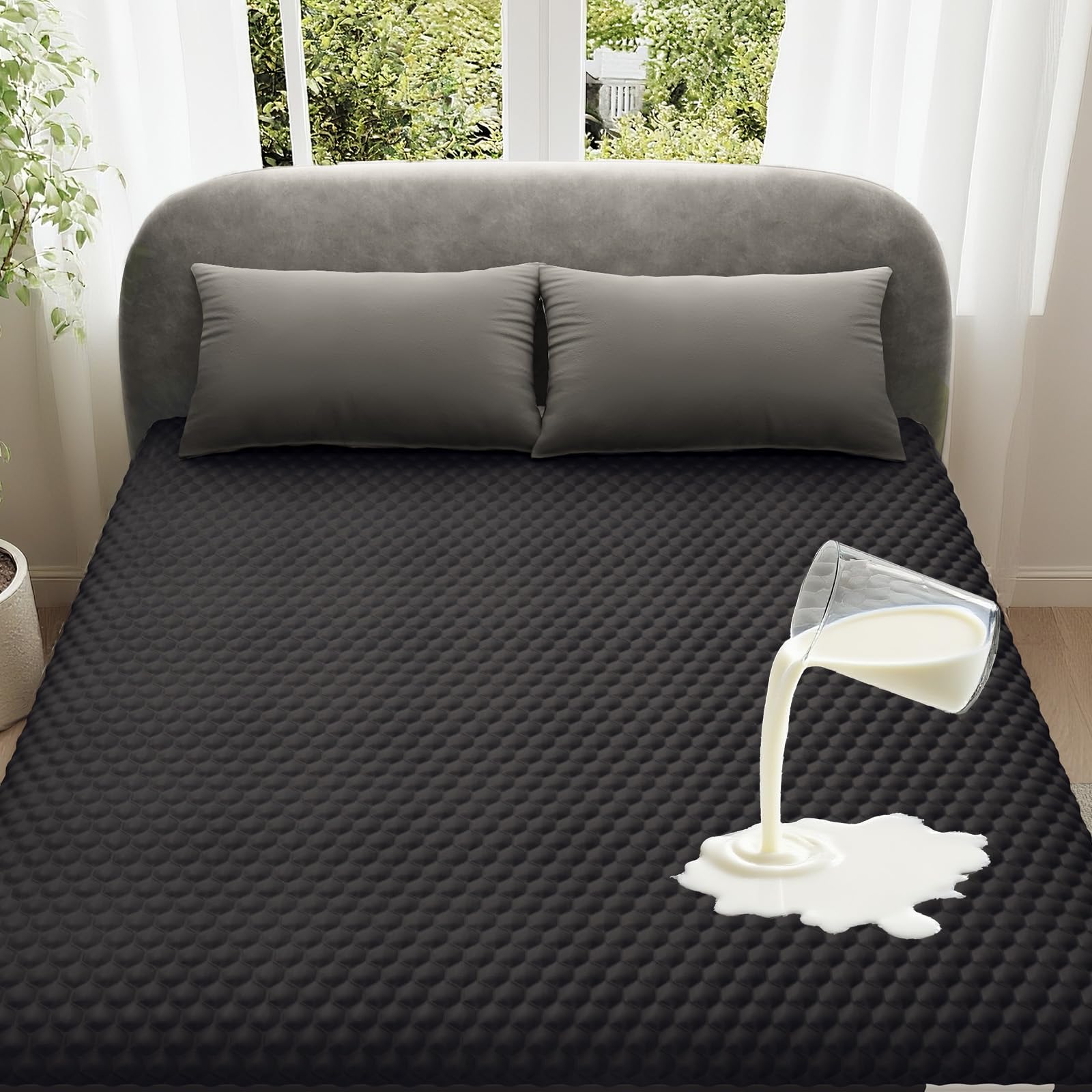 OhGeni 100% Waterproof Queen Size Mattress Protector,Soft Mattress Pad, Cooling Breathable Fitted Sheets,Washable Bed Cover,Non-Slip Deep Pocket,Noiseless for Bedroom